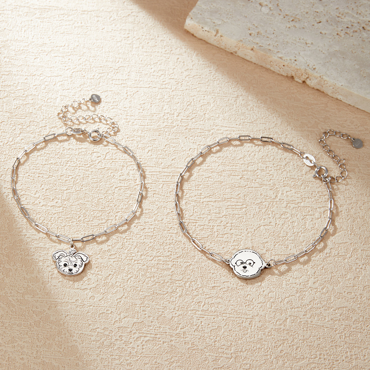 Custom Engraved Silver Bracelet with Pet Portrait
