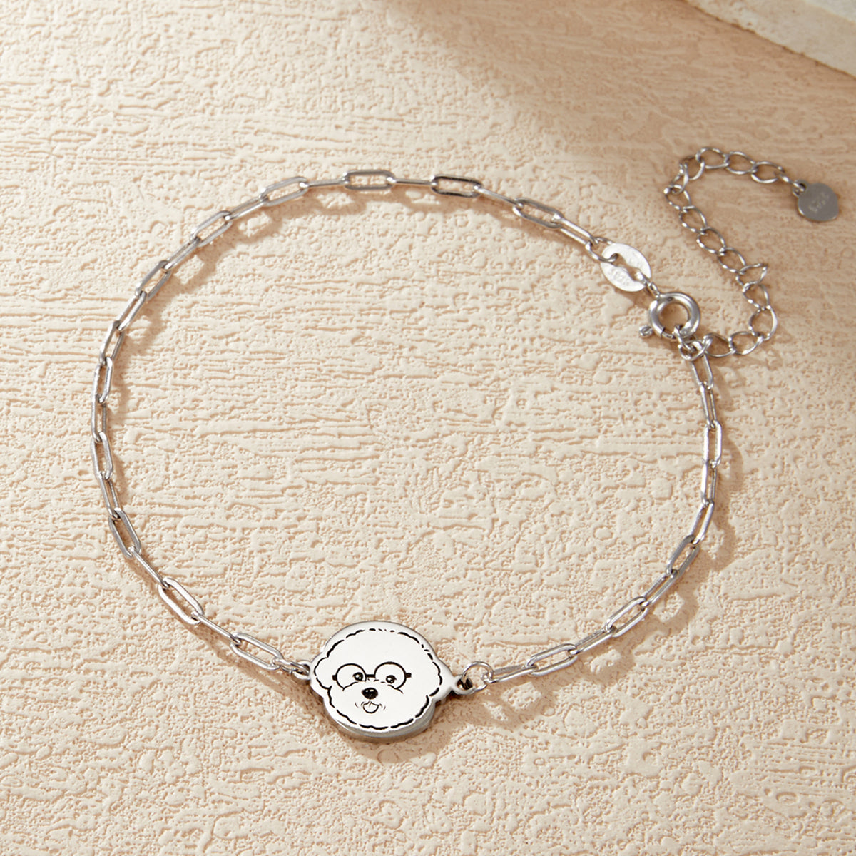 Custom Engraved Silver Bracelet with Pet Portrait